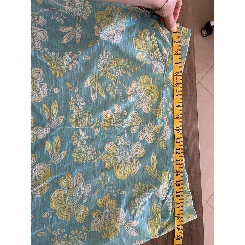 J .Jill  Aqua Turquoise Floral Organic Cotton Aline Resort Skirt Size L